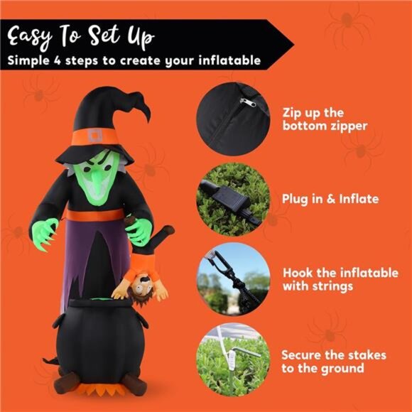 New 7FT Halloween Witch Animated Inflatable Decoration Witch Swinging Child - Picture 6 of 7